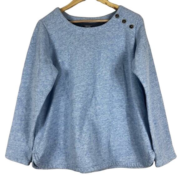 Izod Fleece Lined Sweatshirt Womens L Light Blue Cotton Button Detail Casual - Picture 1 of 5